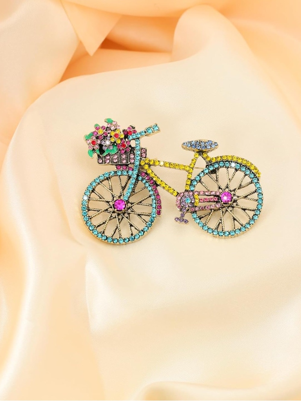Multicolor Crystal Bicycle Brooch Pin - Picture 4 of 7